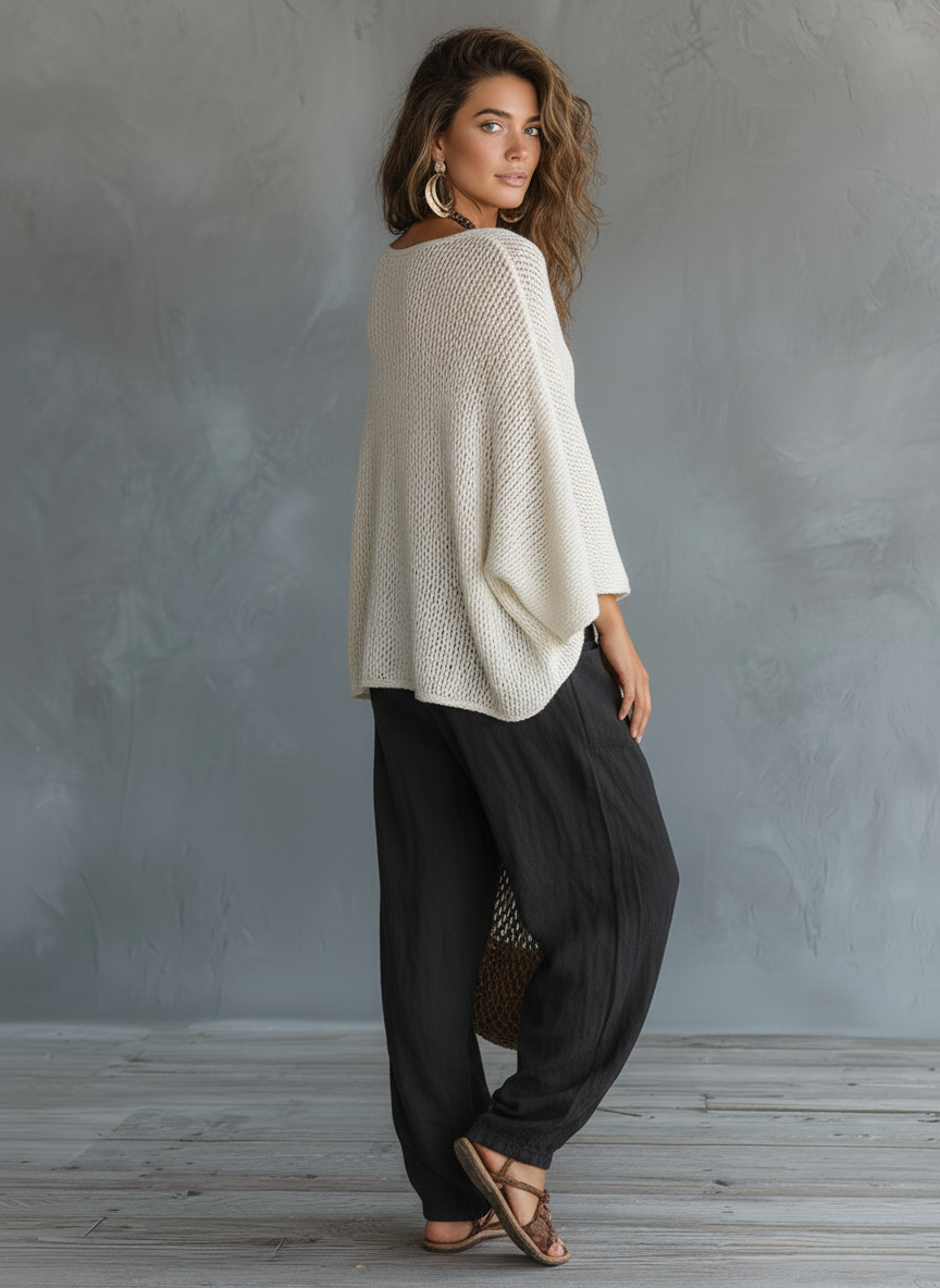 Cape-Sleeve Sweater & Harem Pants Set