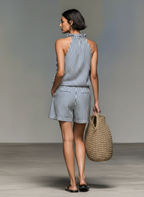 Striped Ruffle Sleeveless Blouse & Shorts Set
