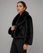 Women's Cropped Faux Fur Jacket | Shawl Collar