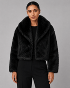 Women's Cropped Faux Fur Jacket | Shawl Collar