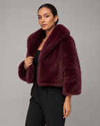 Women's Cropped Faux Fur Jacket | Shawl Collar