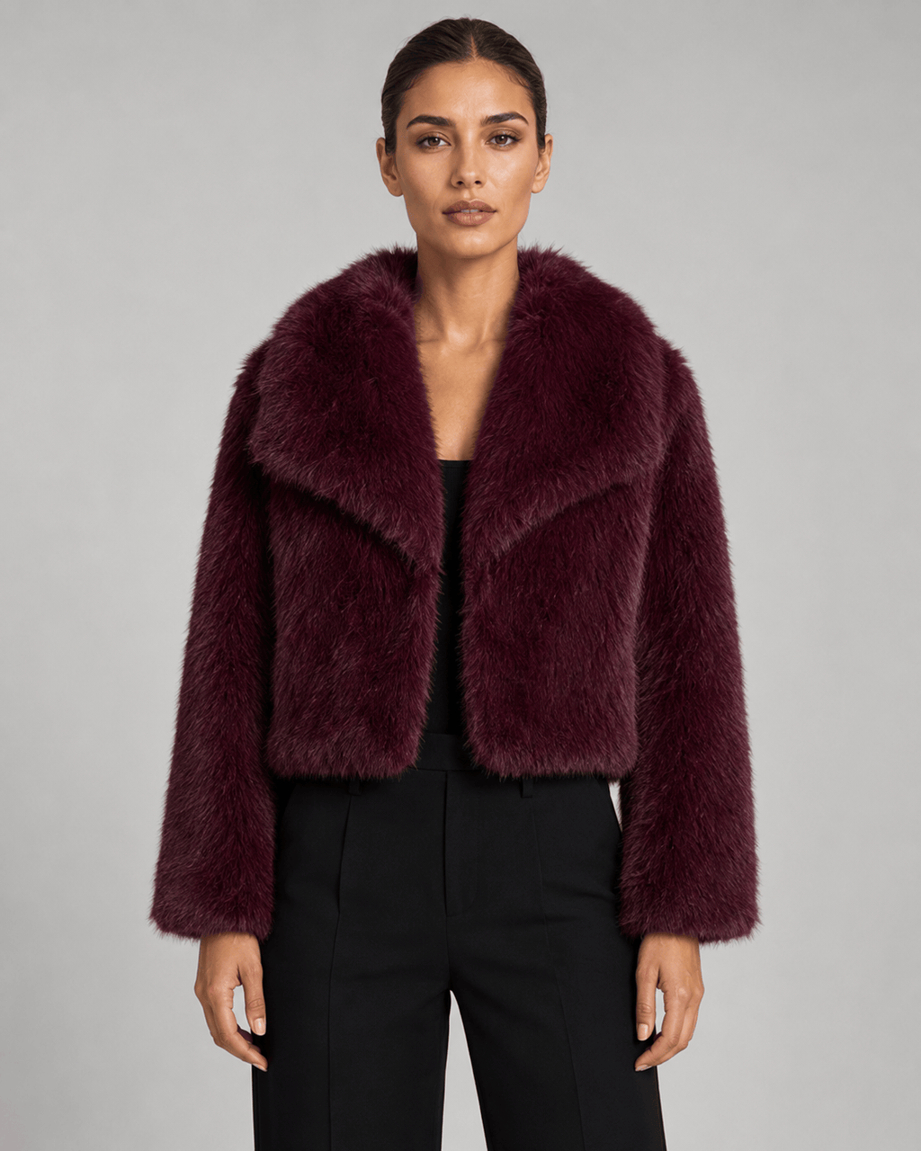 Women's Cropped Faux Fur Jacket | Shawl Collar