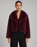 Women's Cropped Faux Fur Jacket | Shawl Collar