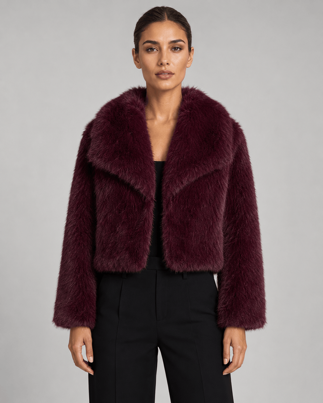 Women's Cropped Faux Fur Jacket | Shawl Collar