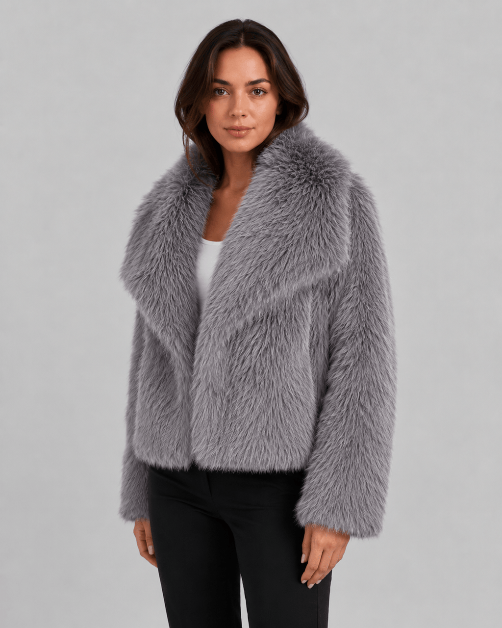 Women's Cropped Faux Fur Jacket | Oversized Draped Collar