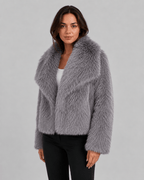 Women's Cropped Faux Fur Jacket | Oversized Draped Collar