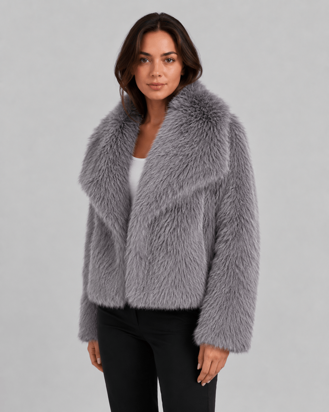 Women's Cropped Faux Fur Jacket | Oversized Draped Collar