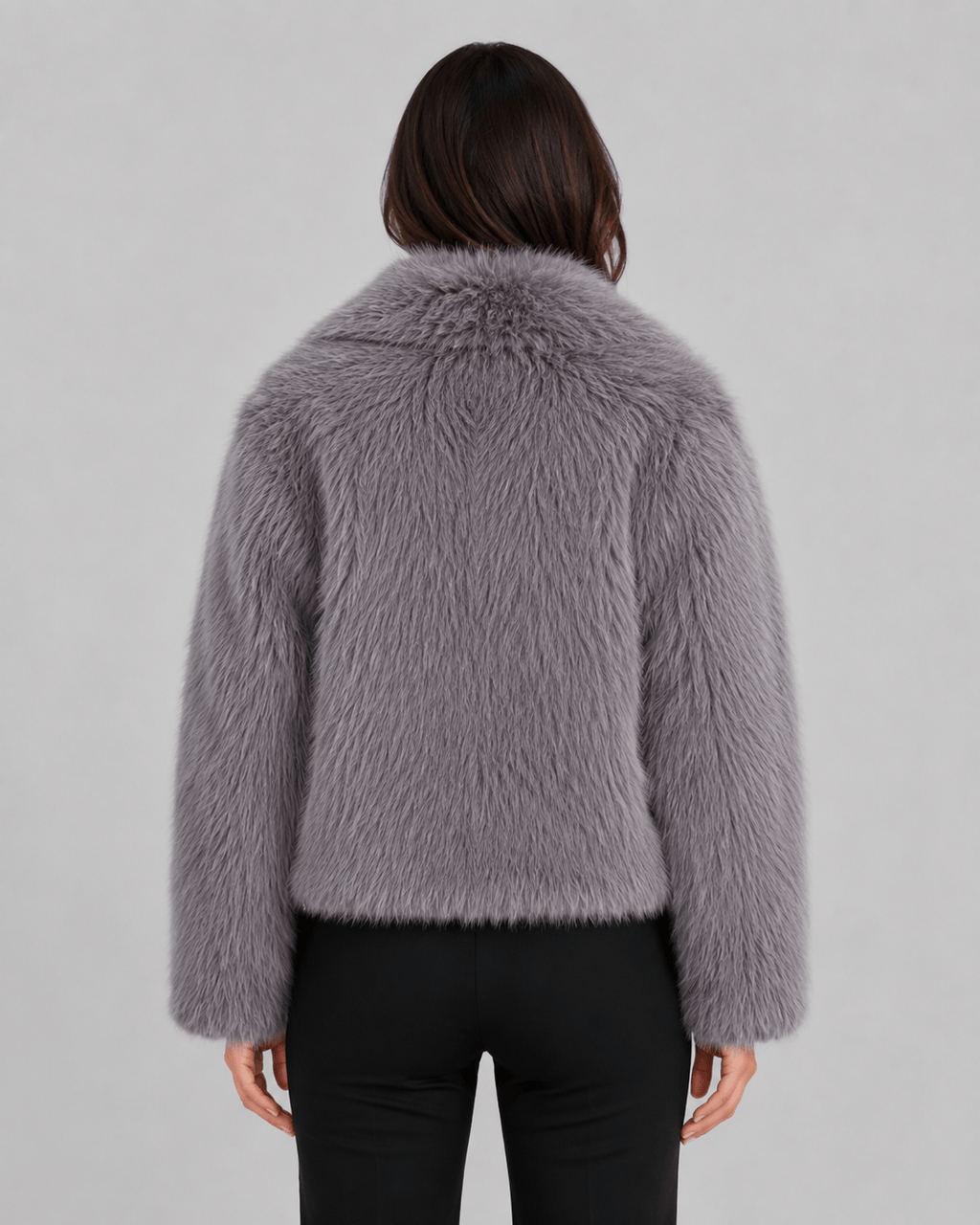 Women's Cropped Faux Fur Jacket | Oversized Draped Collar