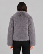 Women's Cropped Faux Fur Jacket | Oversized Draped Collar