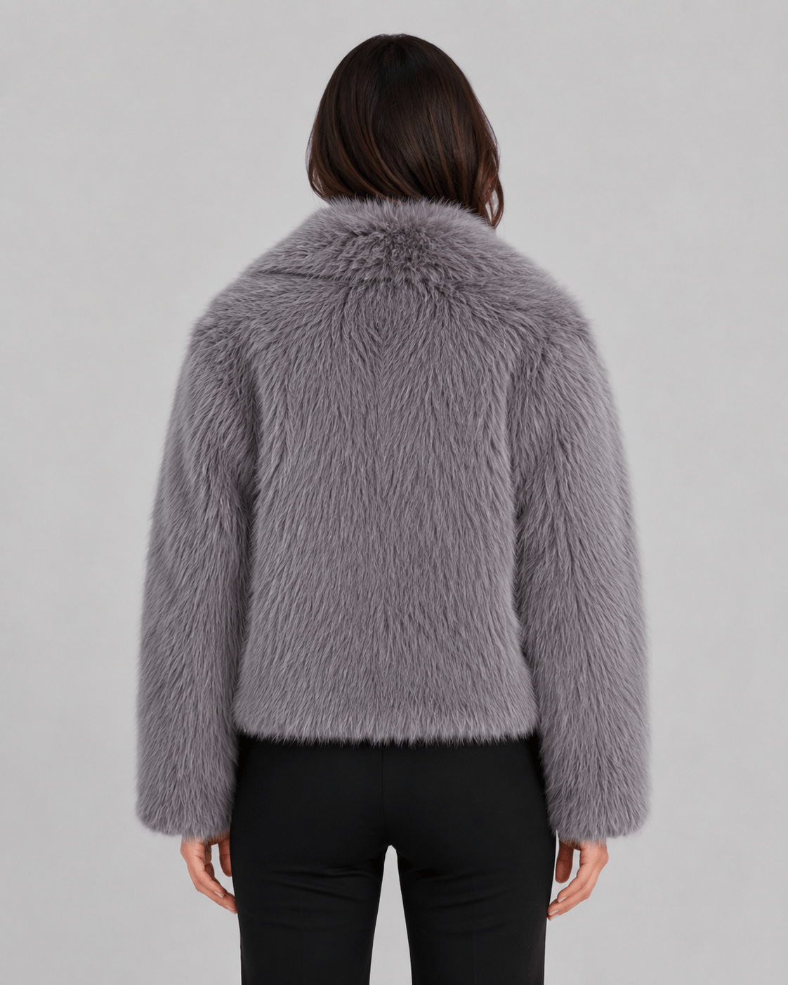 Women's Cropped Faux Fur Jacket | Oversized Draped Collar