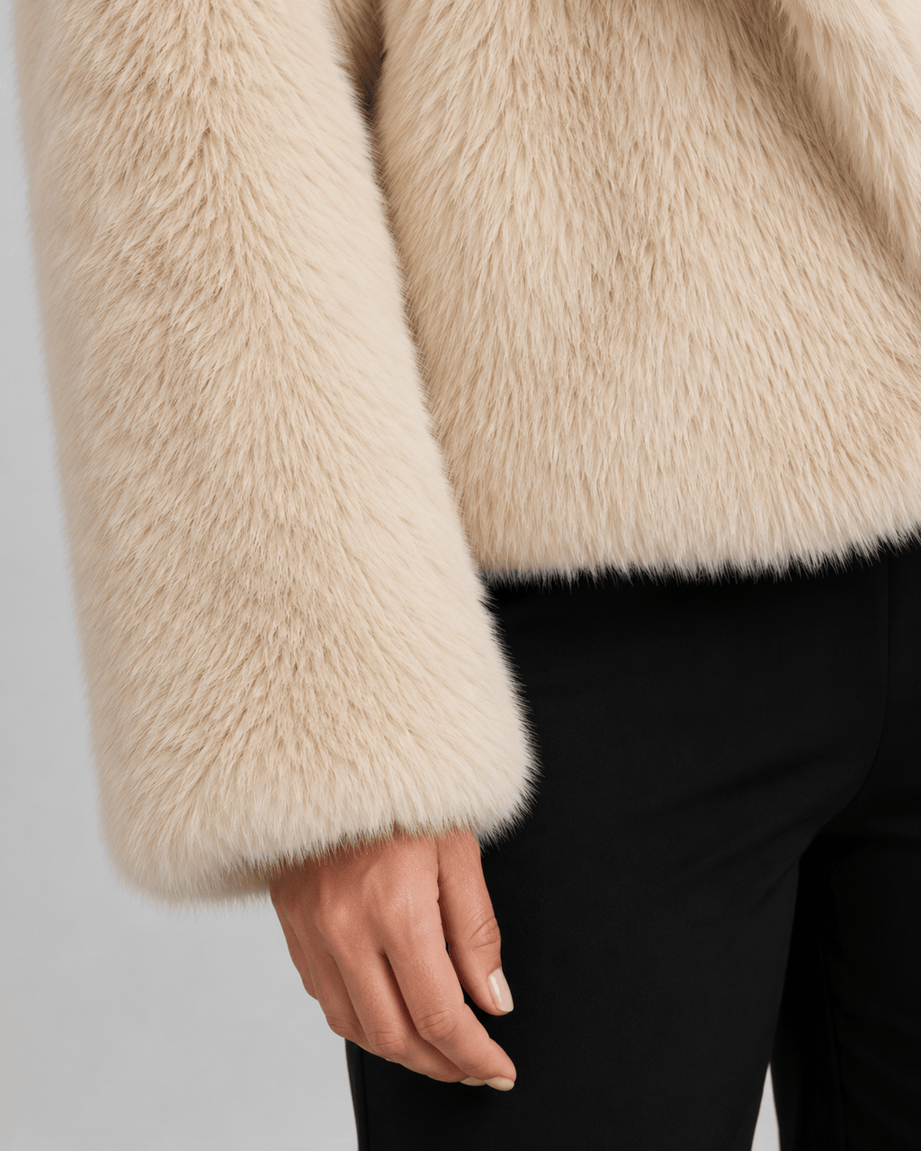 Women's Cropped Faux Fur Jacket | Oversized Draped Collar