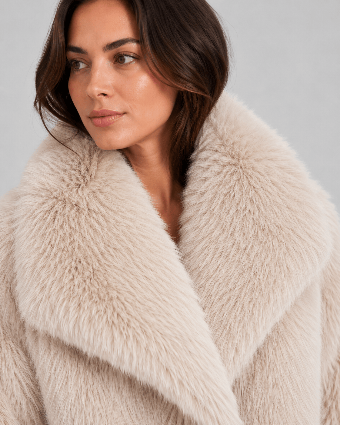 Women's Cropped Faux Fur Jacket | Oversized Draped Collar