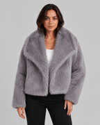Women's Cropped Faux Fur Jacket | Oversized Draped Collar