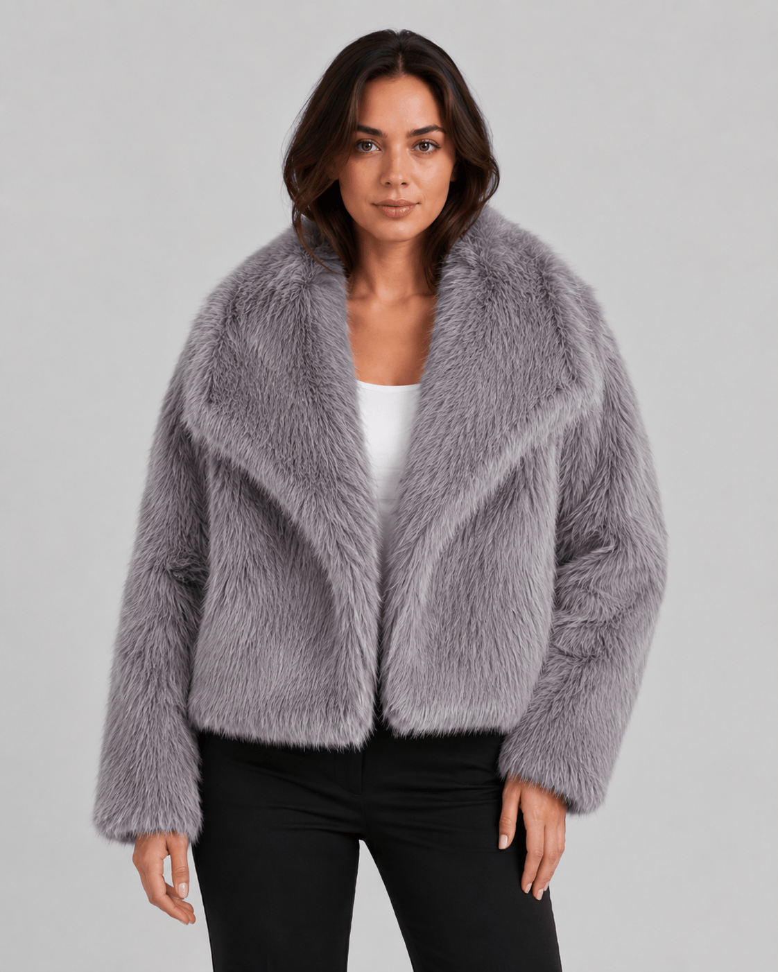 Women's Cropped Faux Fur Jacket | Oversized Draped Collar