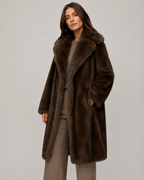 Women's Long Faux Fur Coat | Wide Lapel Collar