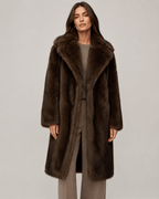 Women's Long Faux Fur Coat | Wide Lapel Collar