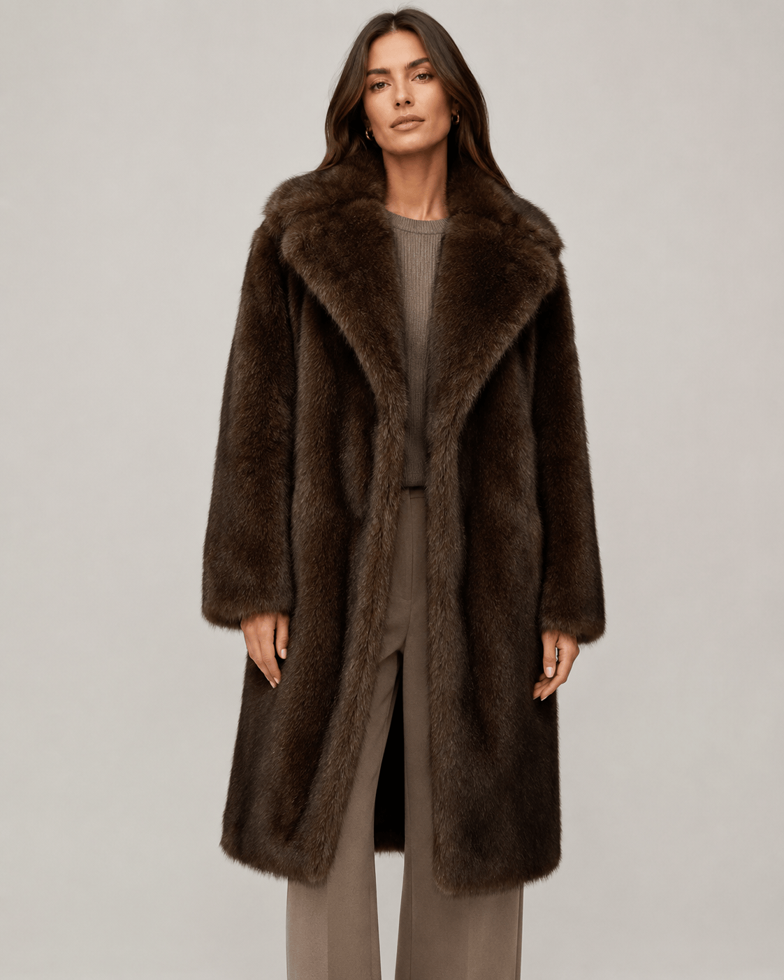Women's Long Faux Fur Coat | Wide Lapel Collar