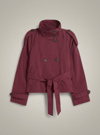 Women's High Collar Button Front Waist Tie Coat | Short