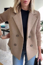 Women's Knitted Sleeve Blazer with Notched Lapel | Double Breasted