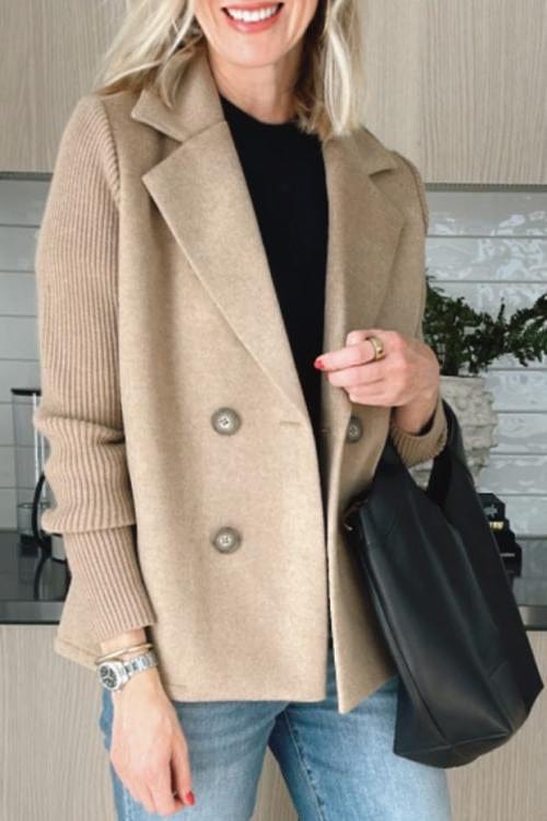 Women's Knitted Sleeve Blazer with Notched Lapel | Double Breasted