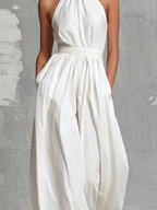 White Woven Halter-Neck Jumpsuit