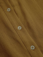 Mustard Linen Button-Front Belted Midi Shirt Dress