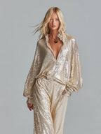 Gold Sequin Half-Zip Wide-Leg Party Set