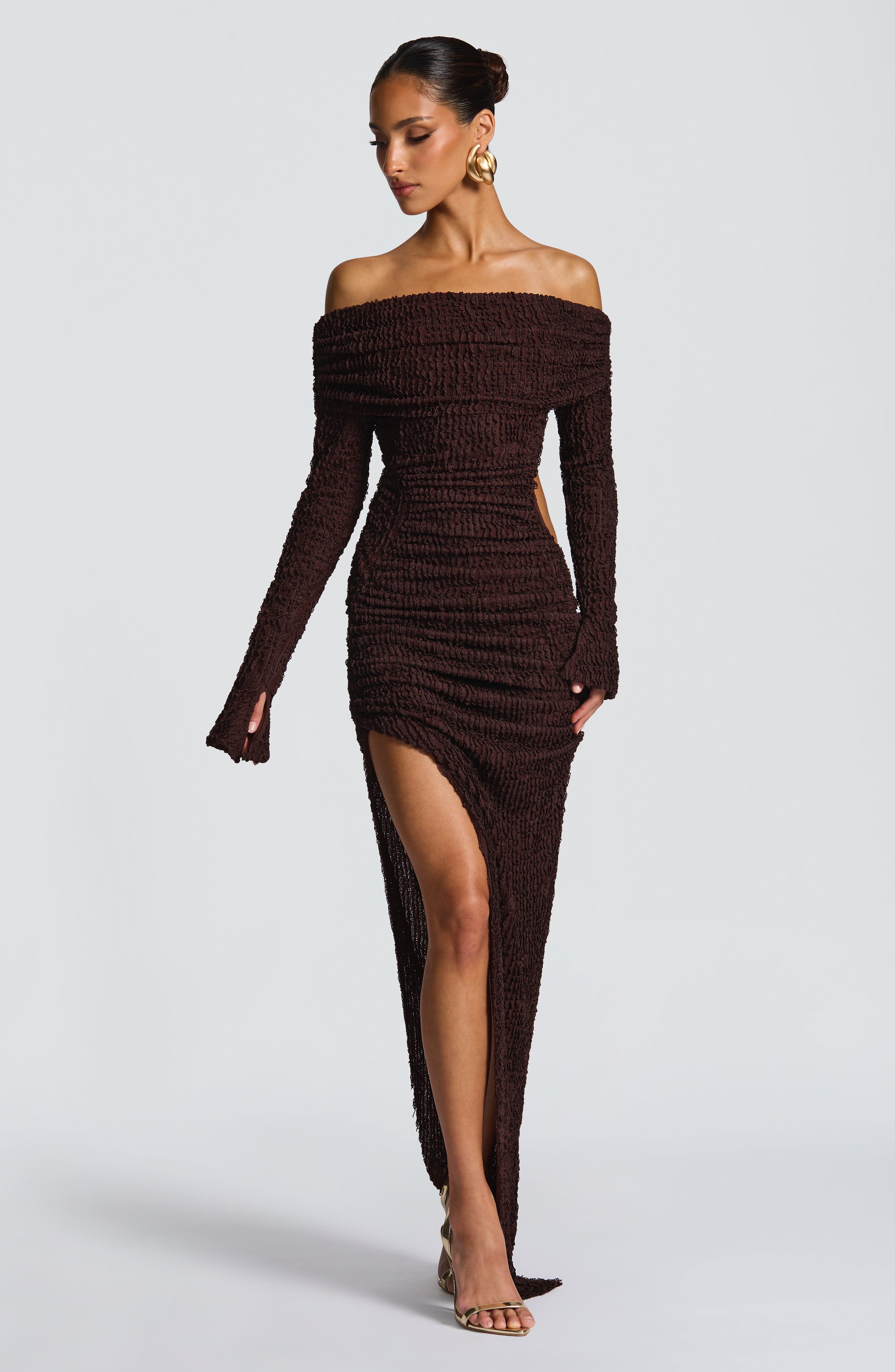Amber Midi Dress - Plum Brown
