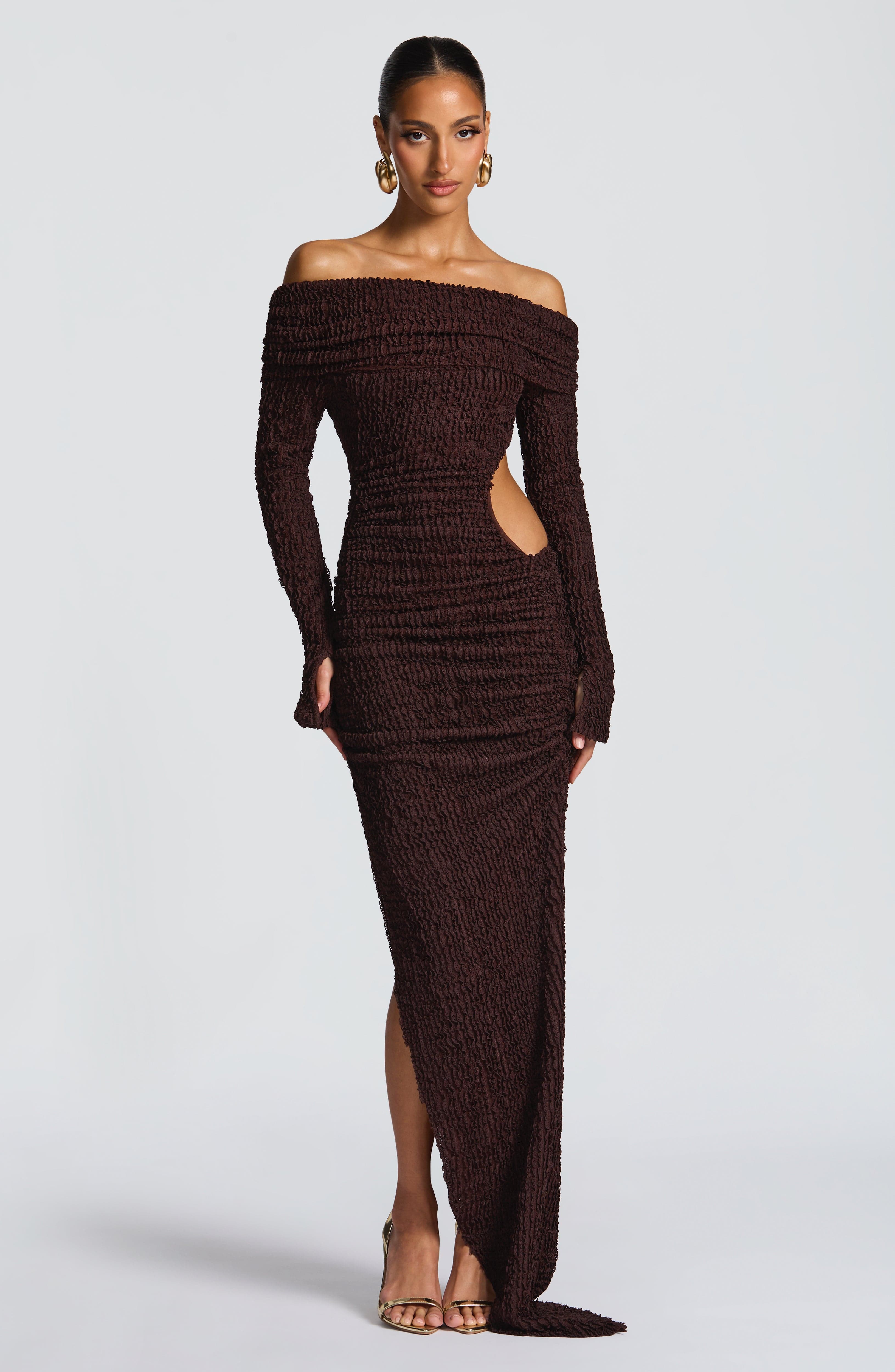 Amber Midi Dress - Plum Brown