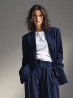 Navy Oversized Blazer & Wide-Leg Pants Set