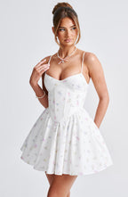 Charlotte Mini Dress - White Multi Floral Print