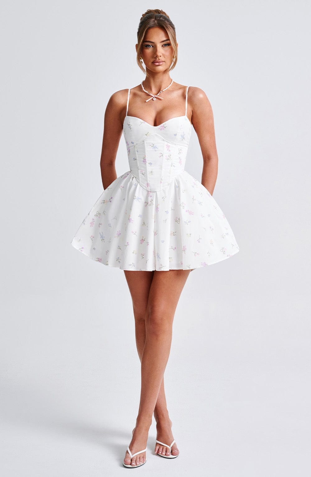 Charlotte Mini Dress - White Multi Floral Print