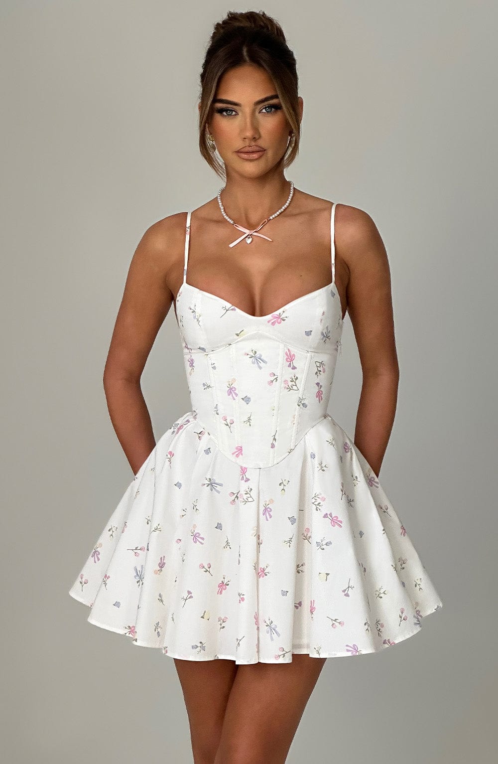 Charlotte Mini Dress - White Multi Floral Print