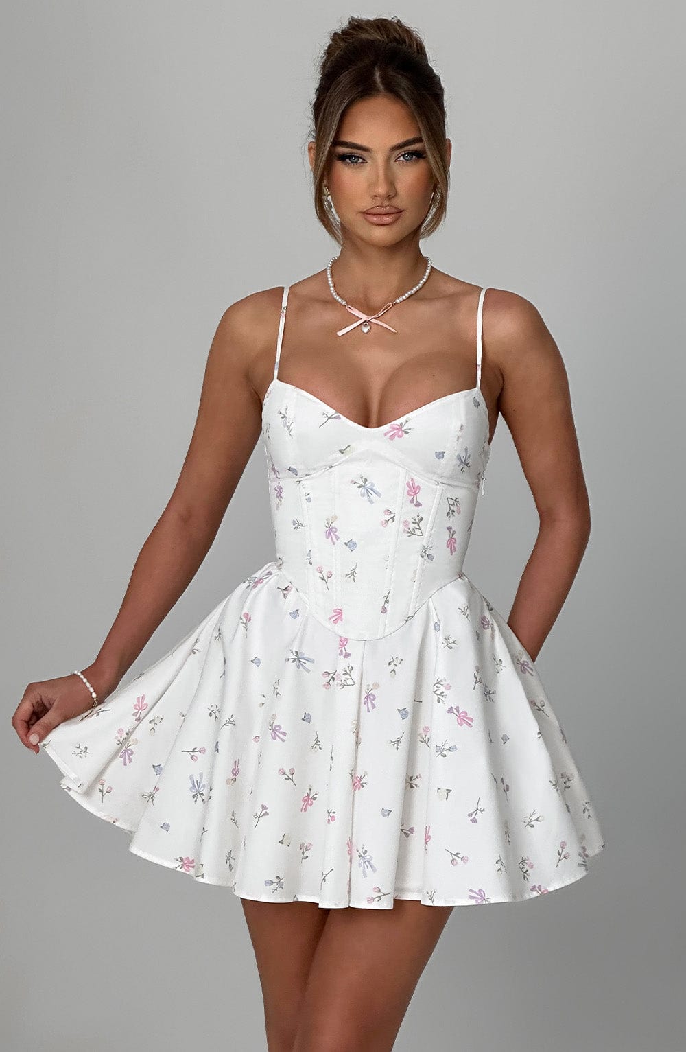 Charlotte Mini Dress - White Multi Floral Print
