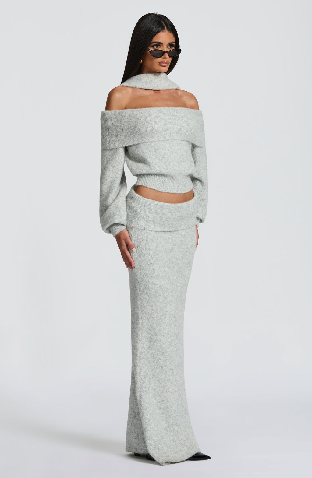 Adele Maxi Skirt - Light Grey Marl