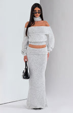 Adele Maxi Skirt - Light Grey Marl