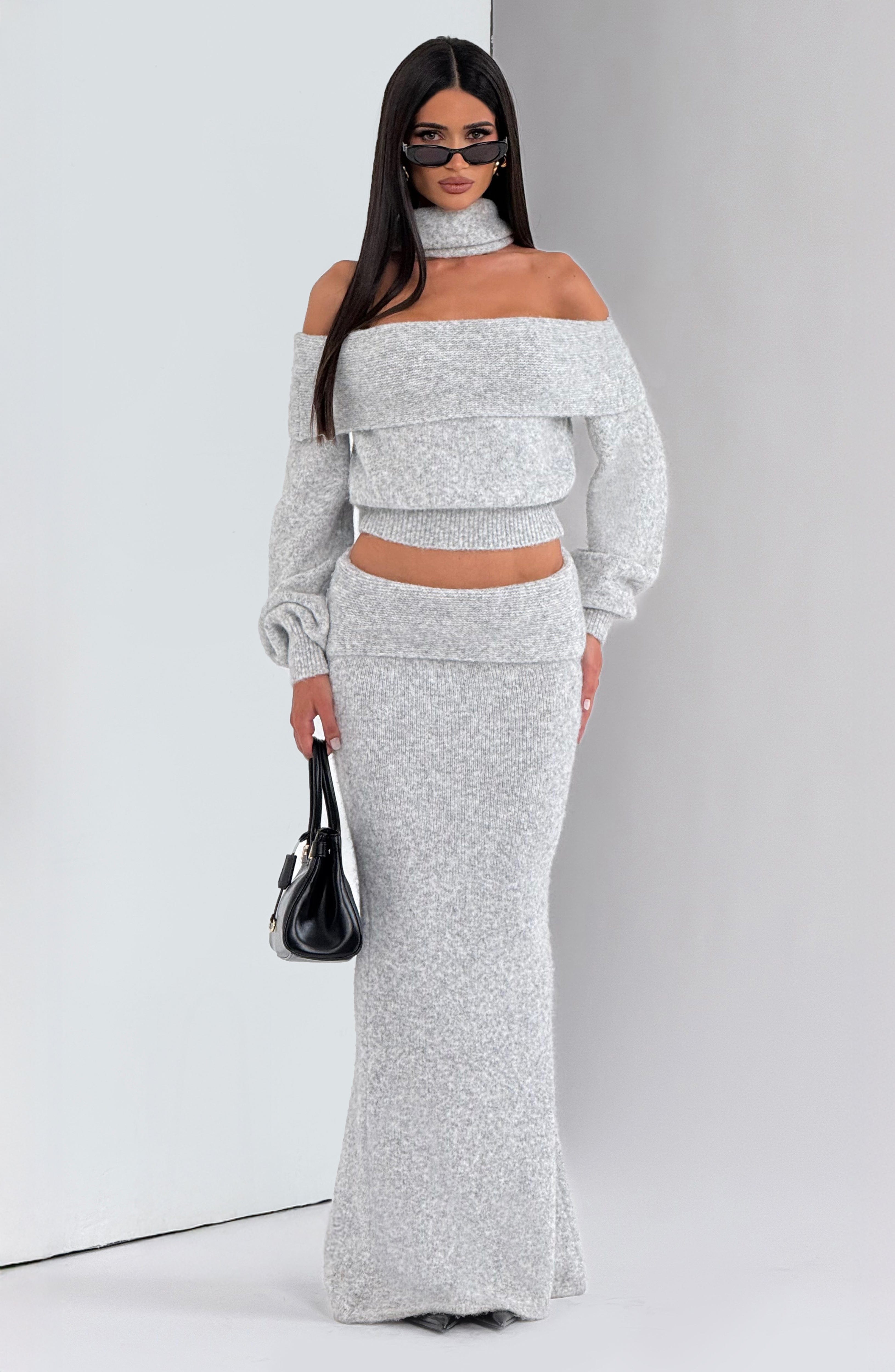 Adele Maxi Skirt - Light Grey Marl