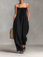 Linen Strapless Tie-Waist Jumpsuit