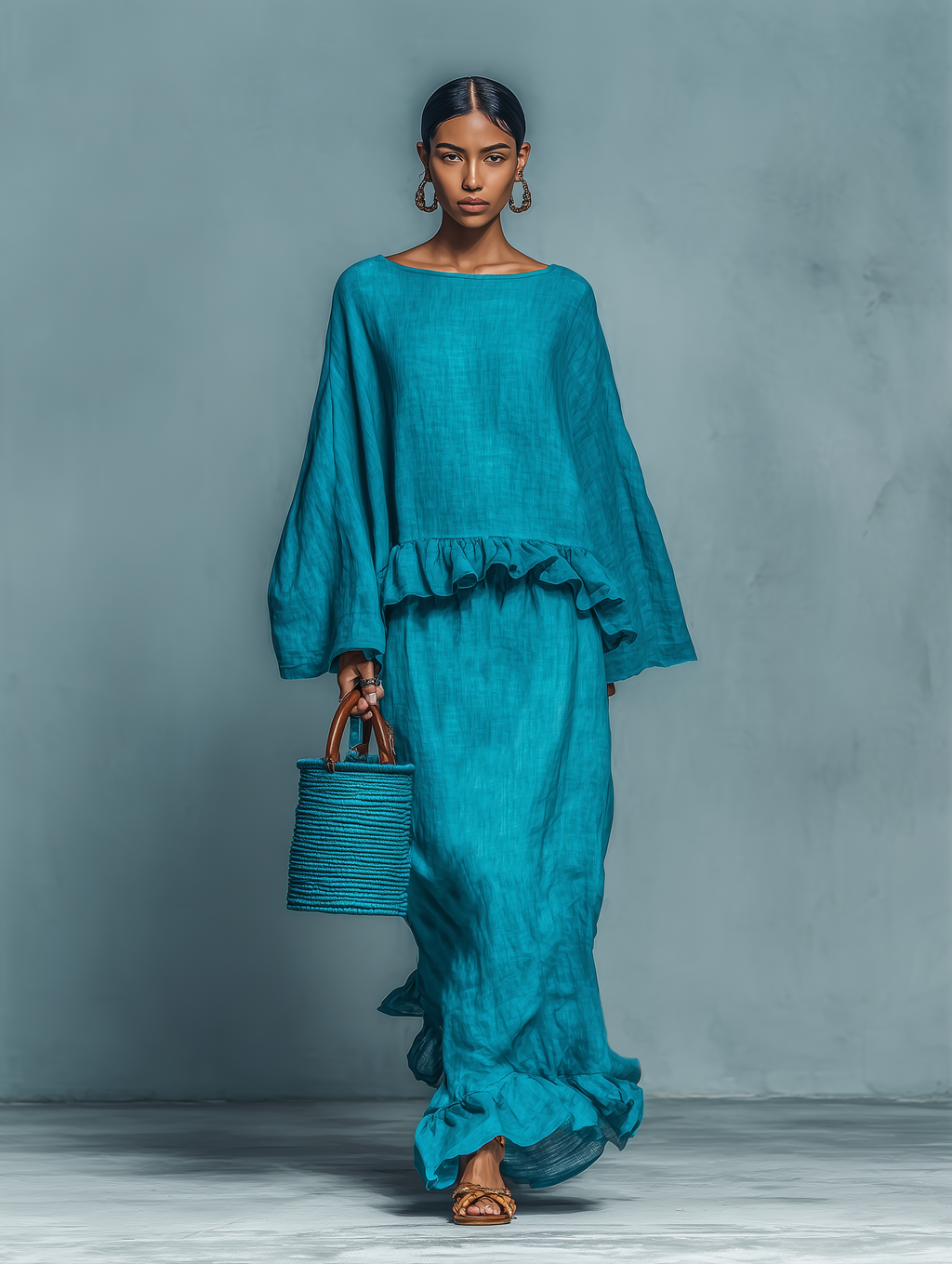 Linen Blouse & Straight Skirt Set