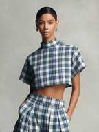 Plaid Turtleneck Crop Top & Wide-Leg Set
