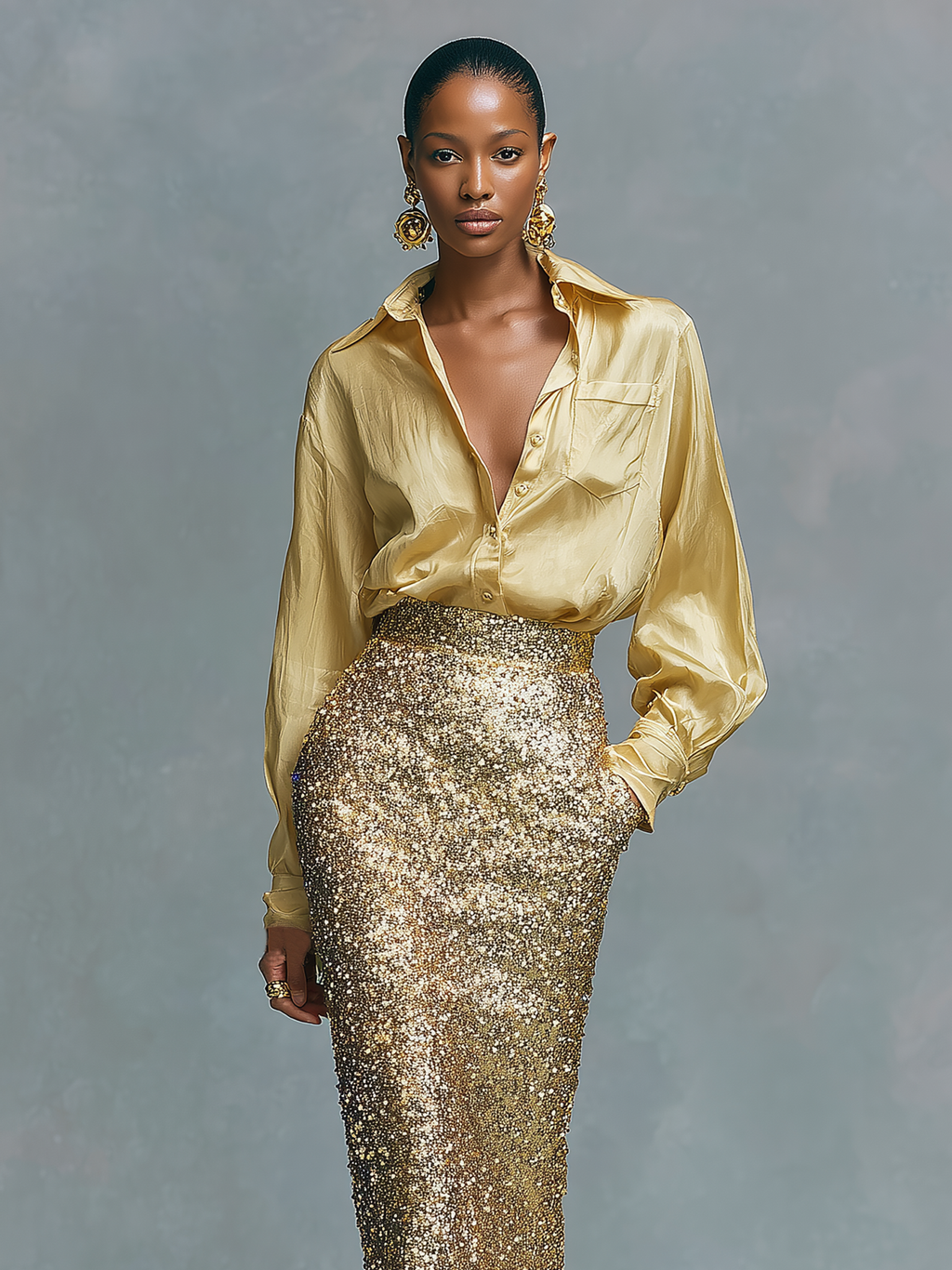 Sequin Pencil Skirt & Shirt Set