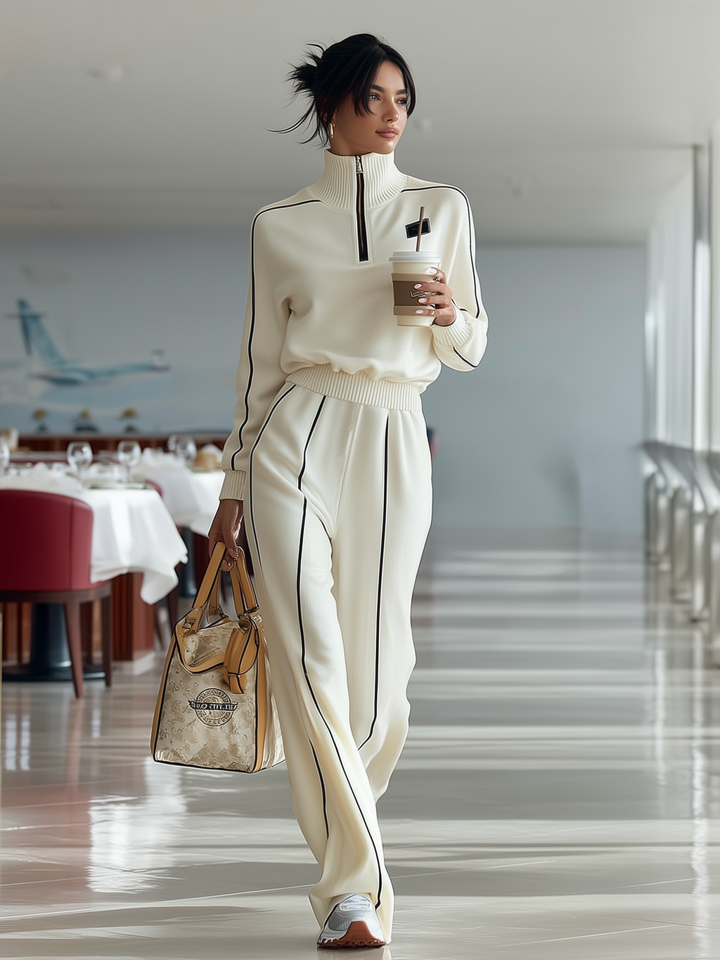 Ribbed Zip Half-Turtleneck Sports Set
