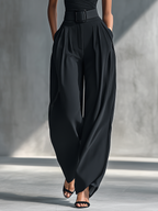 Black Draped Wide-Leg Trousers