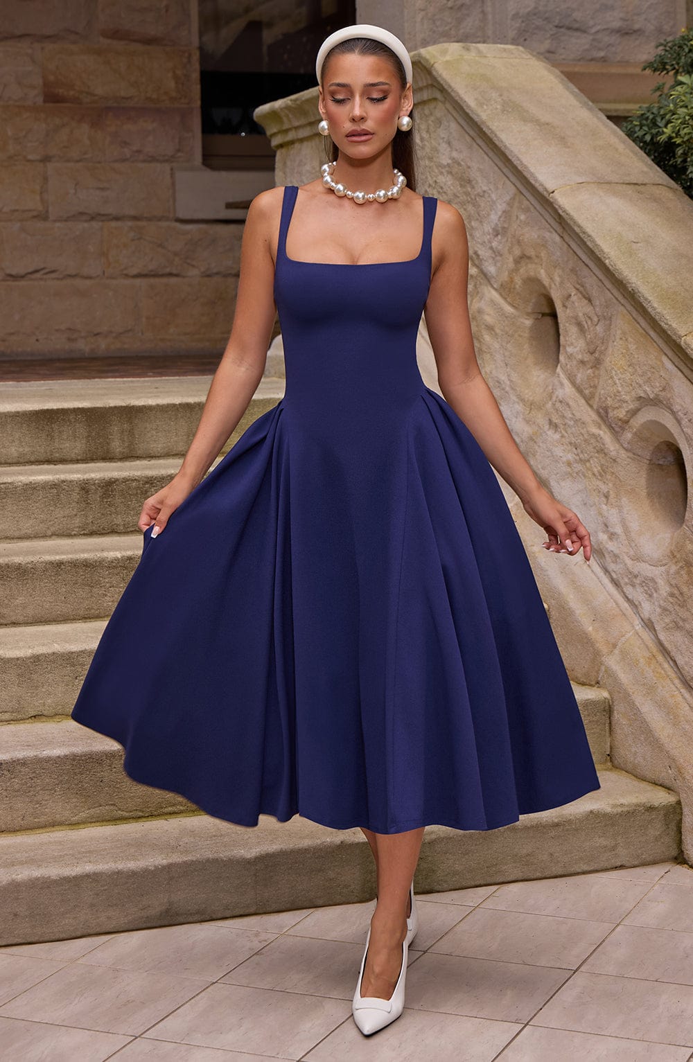 Isla Midi Dress - Navy