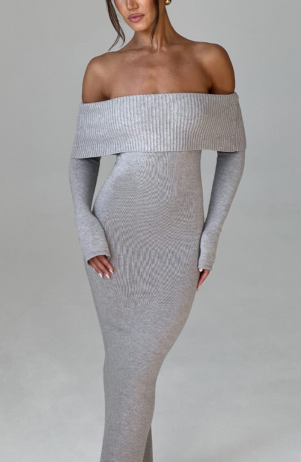 Clarissa Knit Maxi Dress - Light Grey Marl
