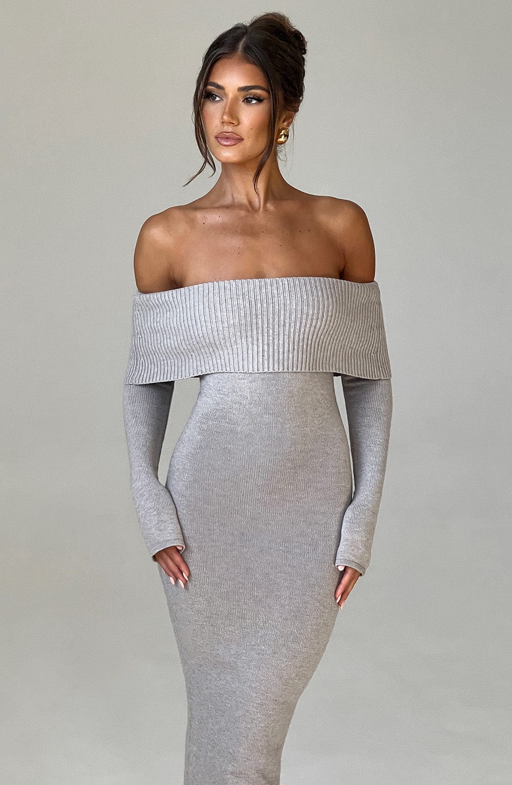 Clarissa Knit Maxi Dress - Light Grey Marl