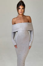 Clarissa Knit Maxi Dress - Light Grey Marl