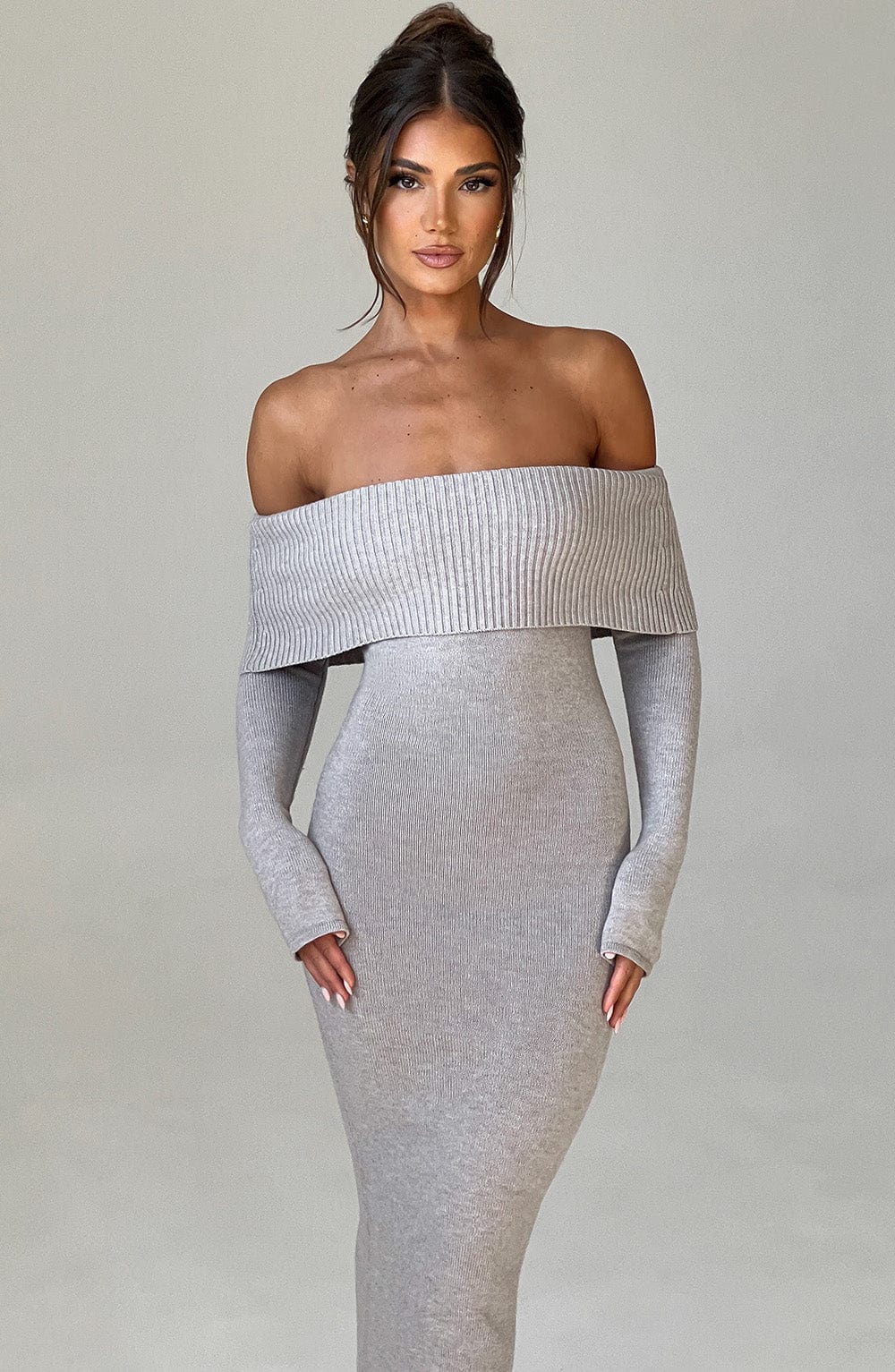 Clarissa Knit Maxi Dress - Light Grey Marl
