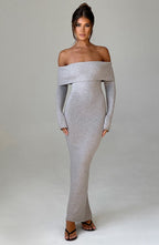 Clarissa Knit Maxi Dress - Light Grey Marl