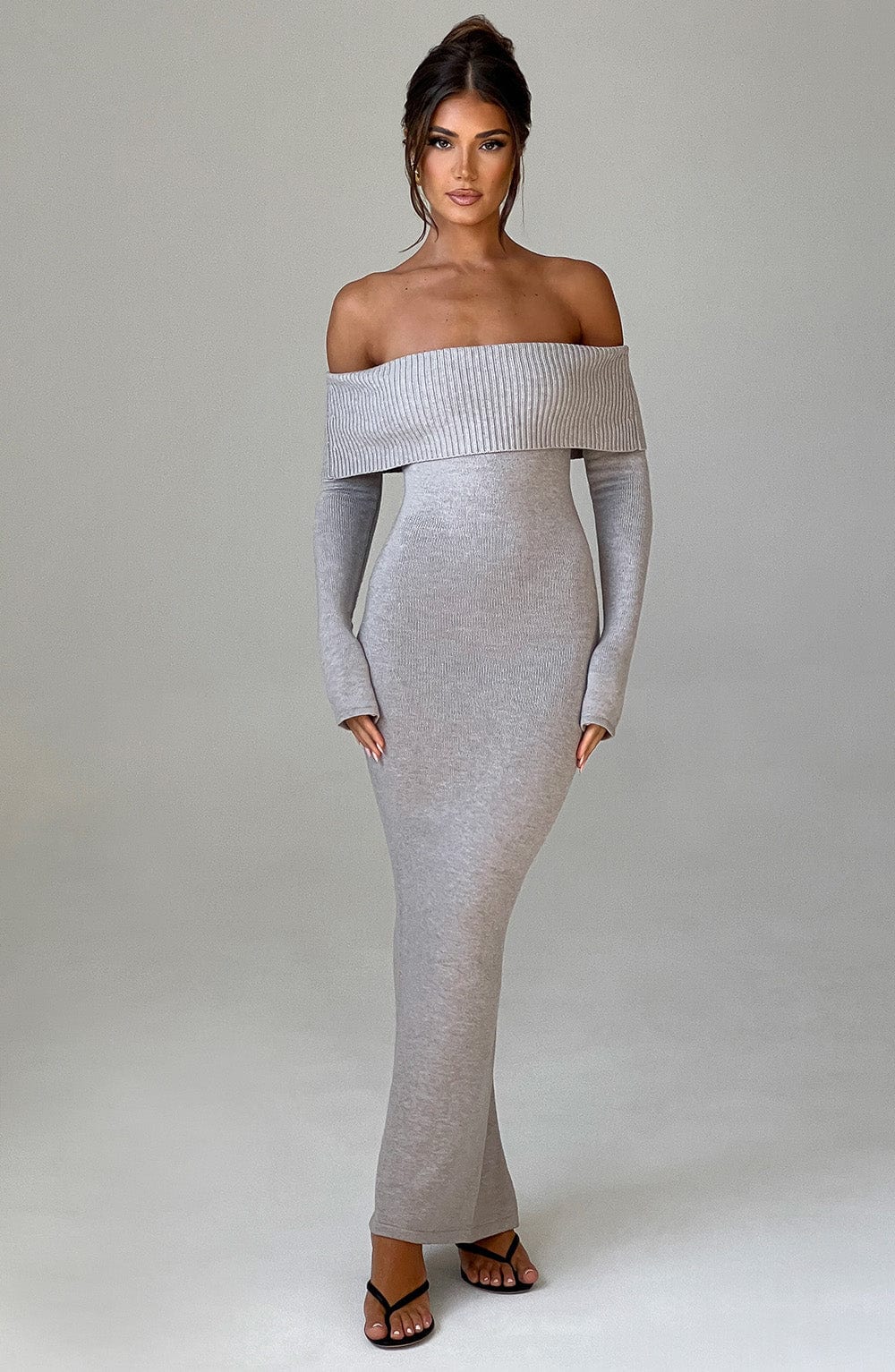 Clarissa Knit Maxi Dress - Light Grey Marl
